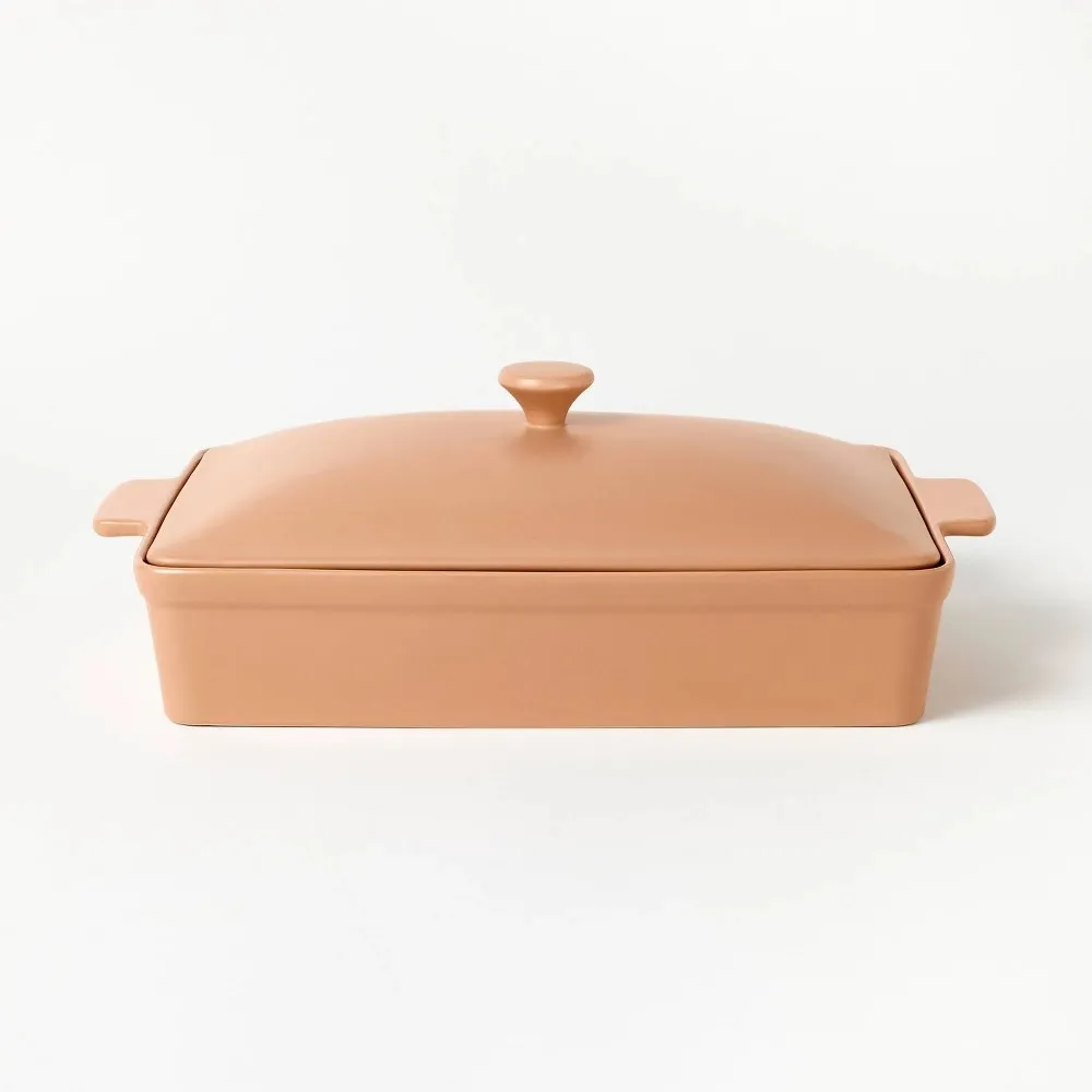 4qt Stoneware Rectangle Baking Dish with Lid - Terracotta Orange