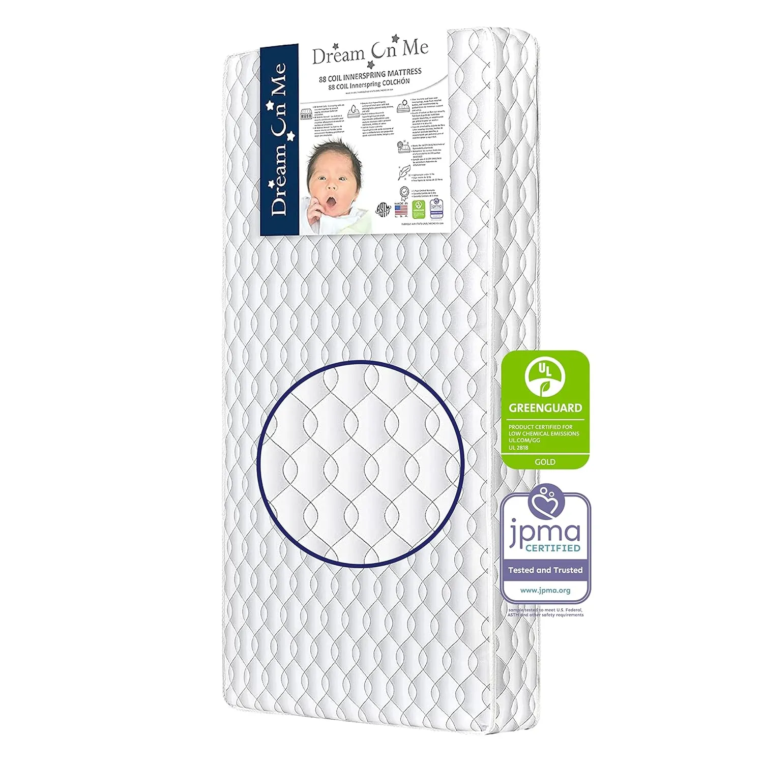 5" 88 Coil Crib and Toddler Mattress with Waterproof Cover - Greenguard Gold & JPMA Certified, 10 Year Warranty, Made in USA Grey Crib