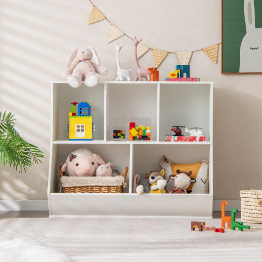 5-Cube Wooden Kids Toy Storage Organizer With Anti-Tipping Kits-White - Image 16