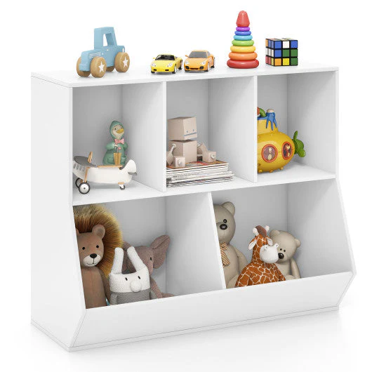 5-Cube Wooden Kids Toy Storage Organizer With Anti-Tipping Kits-White - Image 4