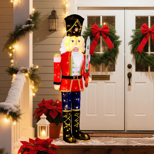 5 FT Lighted Nutcracker Soldier Outdoor Christmas Decoration With Glitter Sword - Image 3