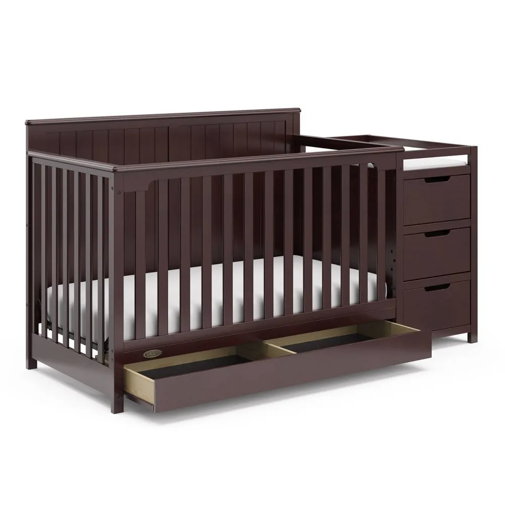 5-in-1 Convertible Crib and Changer with Drawer - Brown