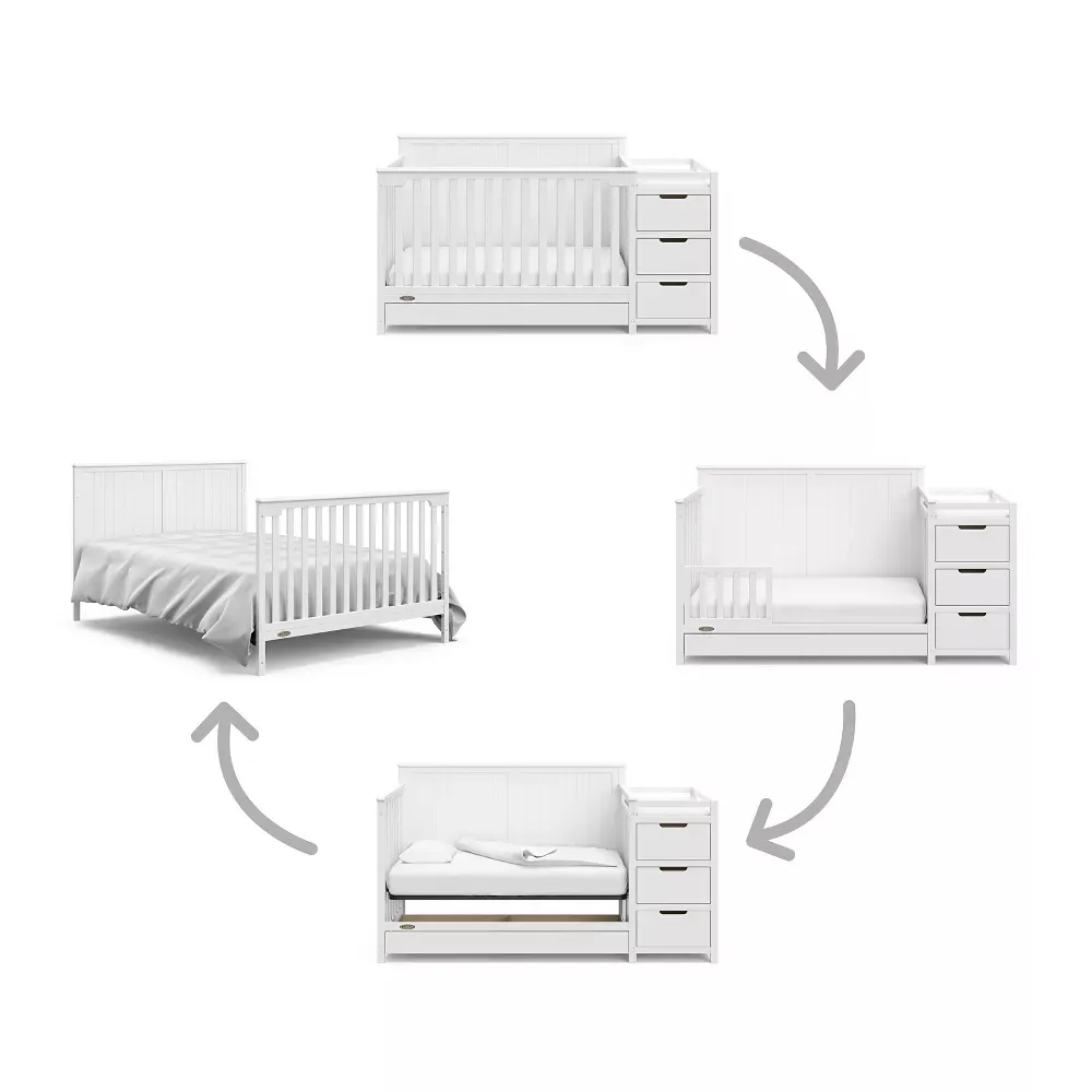 Hadley 5-in-1 Convertible Crib and Changer with Drawer - White - Image 2