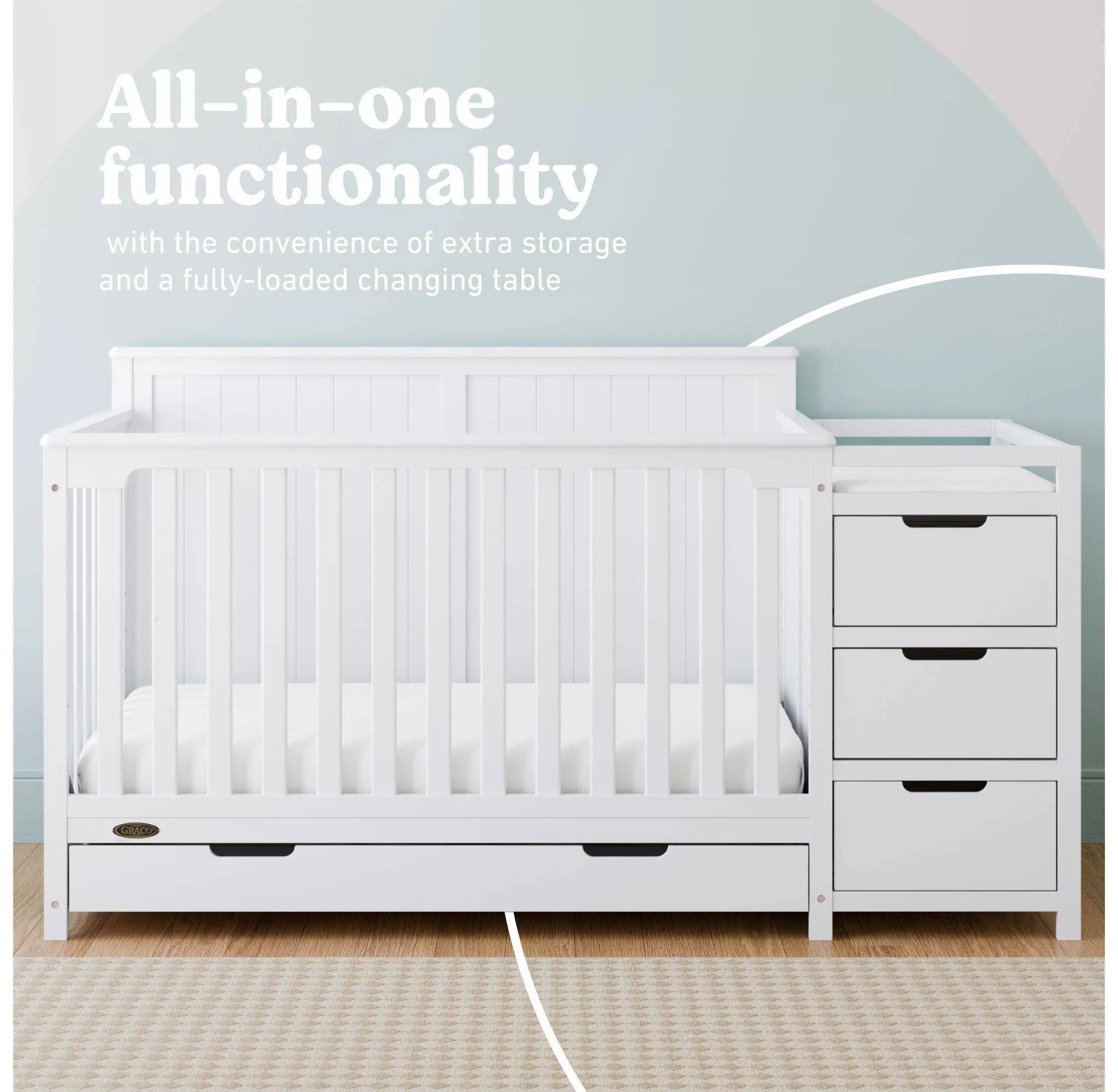 Hadley 5-in-1 Convertible Crib and Changer with Drawer - White - Image 4