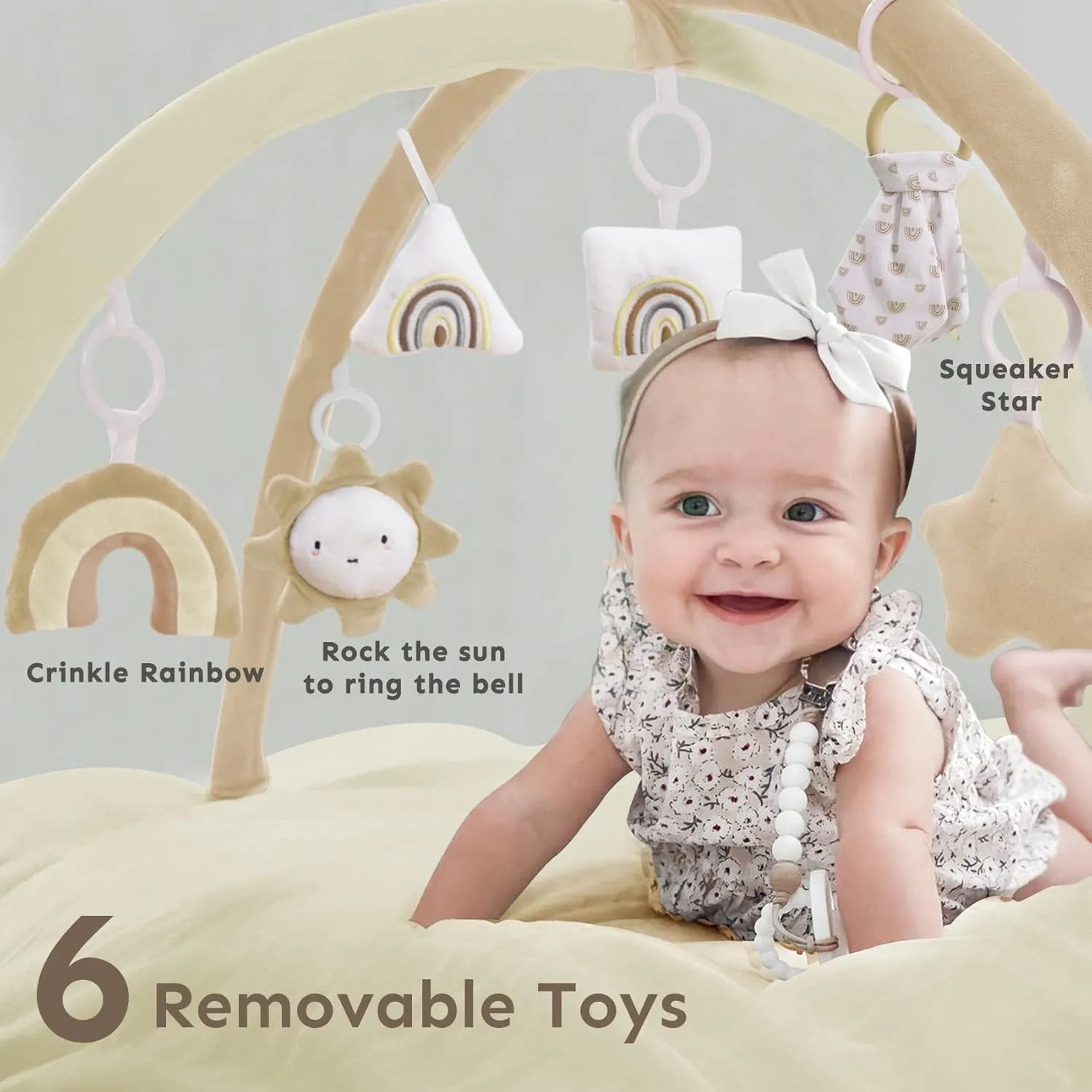 5-in-1 Thick & Plush Baby Play Gym - Cream - Image 3