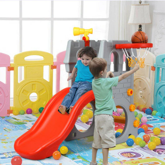 5 in 1 Toddler Climber Slide Playset With Basketball Hoop and Telescope - Image 7