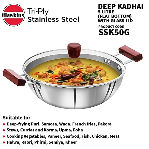 5 Liter Stainless Steel Tri-Ply Deep-Fry Pan with Glass Lid - Image 3