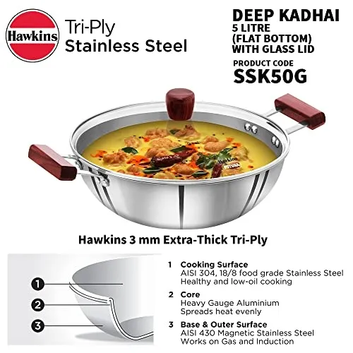 5 Liter Stainless Steel Tri-Ply Deep-Fry Pan with Glass Lid - Image 4