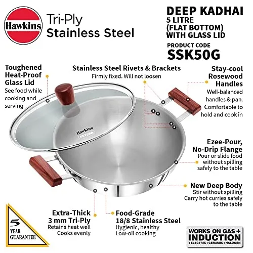 5 Liter Stainless Steel Tri-Ply Deep-Fry Pan with Glass Lid - Image 5