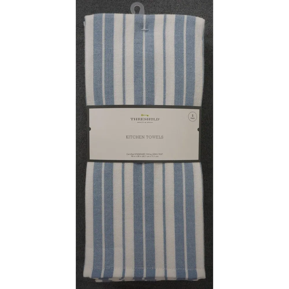 5-Pack Cotton Kitchen Towels - Blue - Image 4