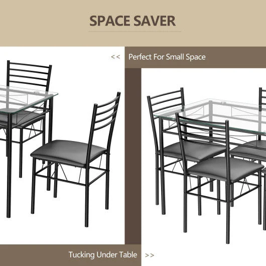 5 Pieces Dining Set With Tempered Glass Top Table and 4 Upholstered Chairs - Image 6