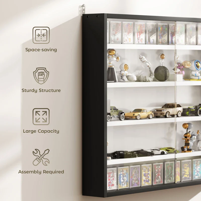 5-Tier Display Cabinet, Wall-Mounted Display Case with 2 Glass Doors and Adjustable Shelves, Black - Image 6