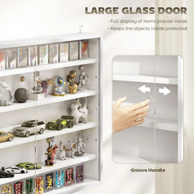 5-Tier Display Cabinet, Wall-Mounted Display Case with 2 Glass Doors and Adjustable Shelves, White - Image 5