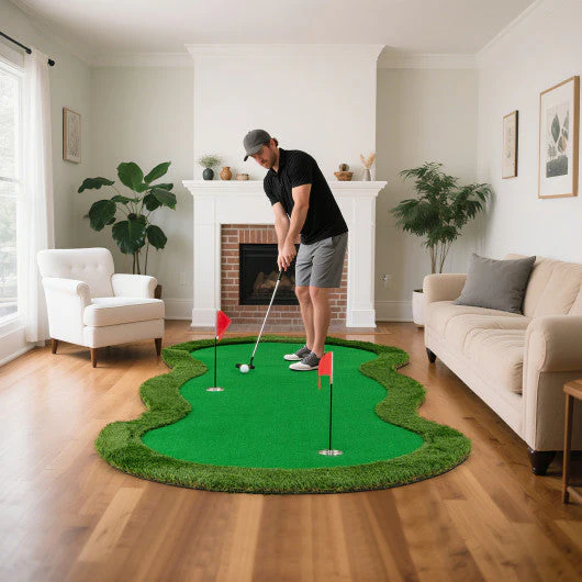 5 X 10 Feet Golf Practice Putting Green Mat With 3 Holes and Golf Balls for Home Office Backyard - Image 2