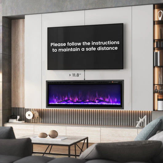 50 Inches Electric Fireplace In-Wall Recessed With Remote Control and Adjustable Color and Brightness-50 Inches - Image 5
