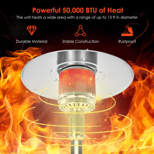 50000 BTU Stainless Steel Propane Patio Heater With Trip Over Protection-Gray - Image 6