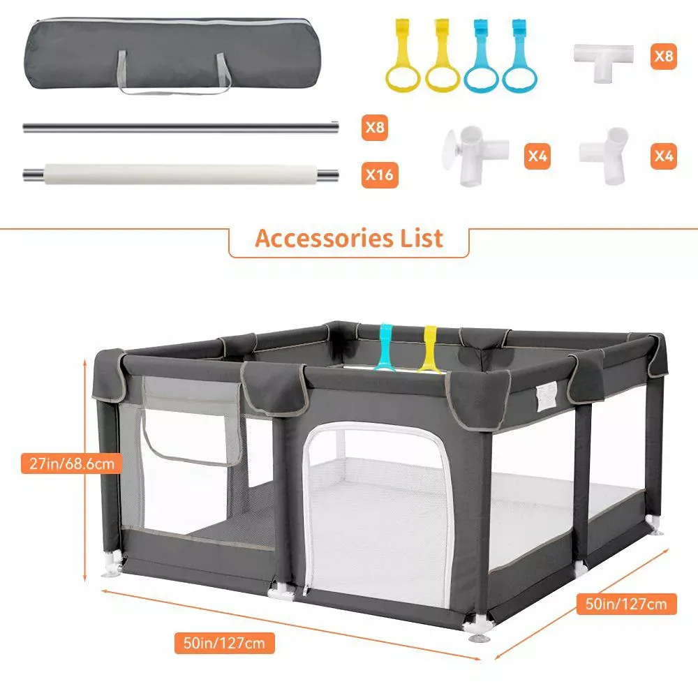 50"x50" 4-Panel Baby Playpen Spacious & Secure Portable Playard - Image 2