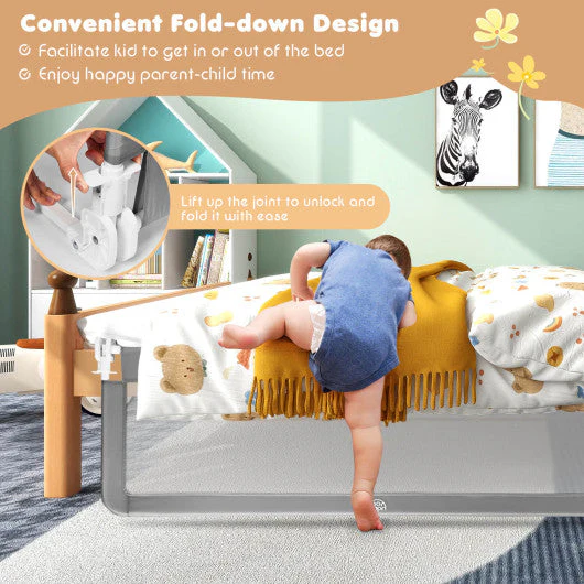 59 Inch Folding Breathable Baby Bed Rail Guard With Safety Strap-Gray - Image 4