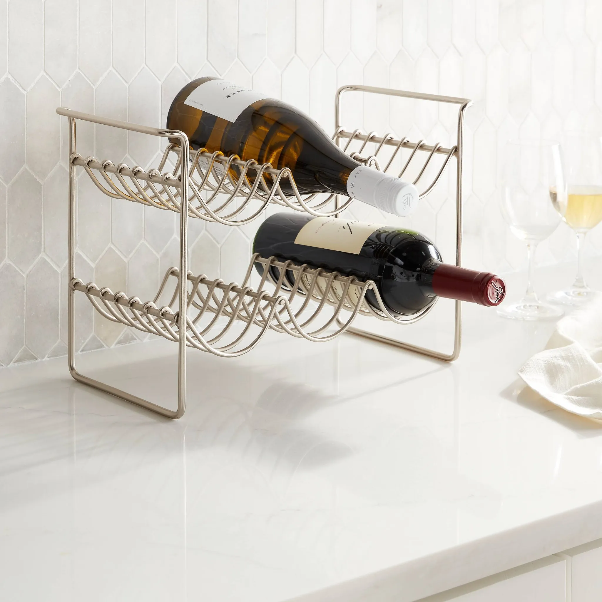 6 Bottles Metal Wire Wine Rack - Silver - Image 2