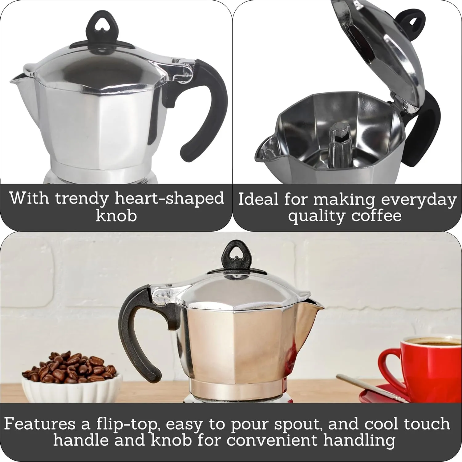 6-Cup Stovetop Espresso Maker - Silver - Image 2