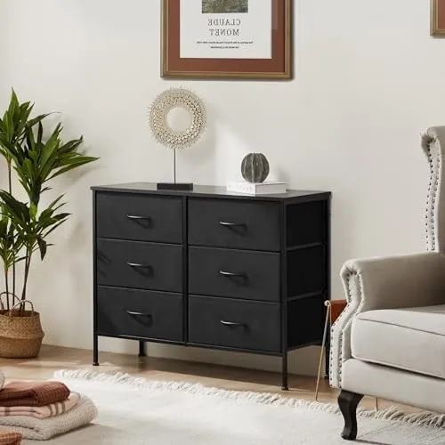 6-Drawer Fabric Storage Cabinet - Black