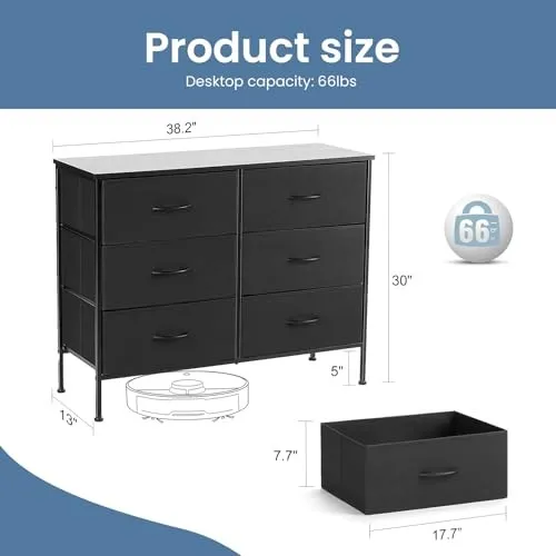 6-Drawer Fabric Storage Cabinet - Black - Image 2