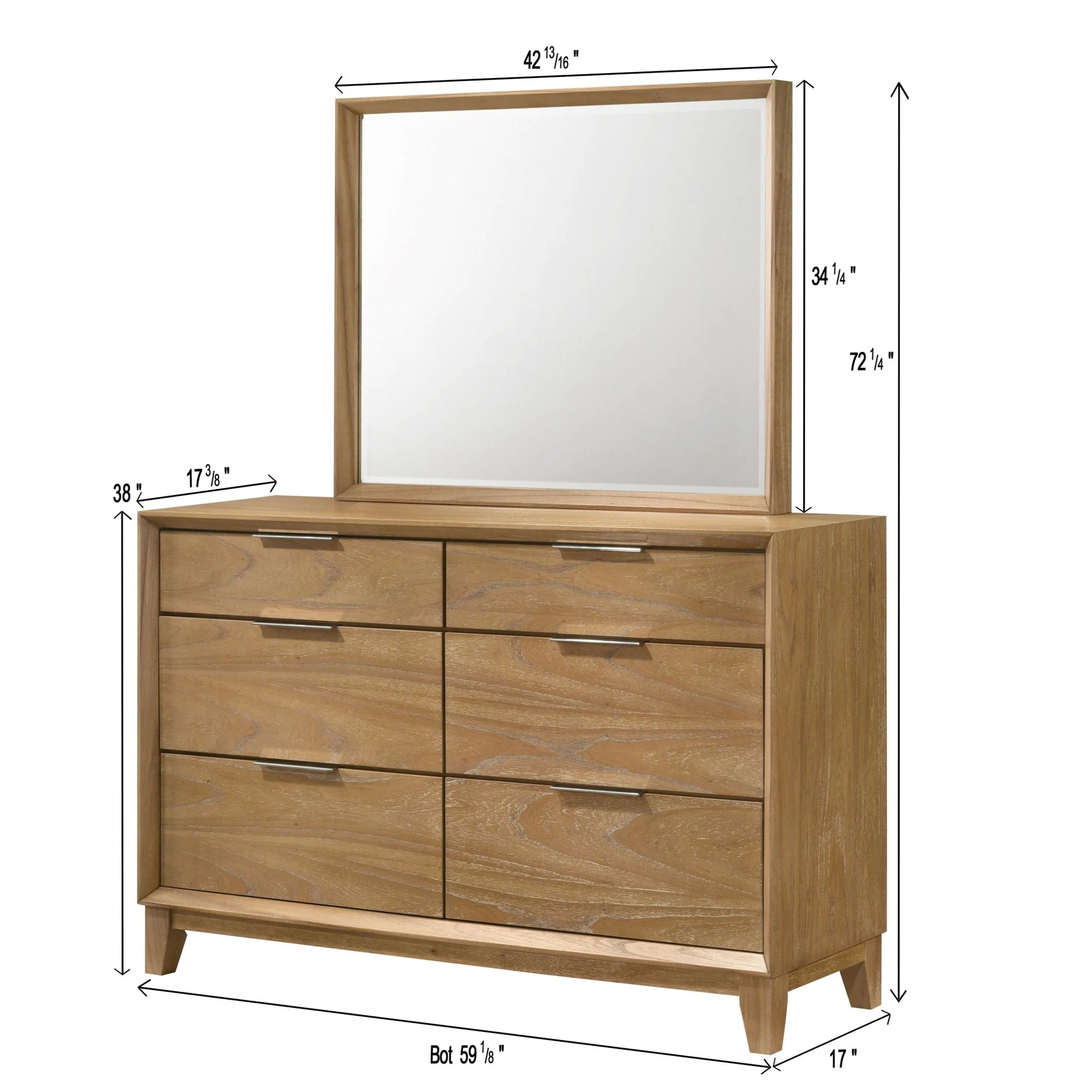 6 Drawer Storage Dresser, Bedroom Furniture - Natural Wood - Image 3
