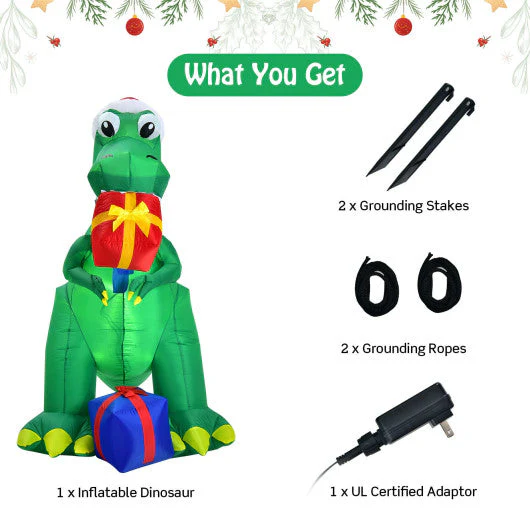 6 Feet Christmas Inflatable Dinosaur for Indoor and Outdoor - Image 5