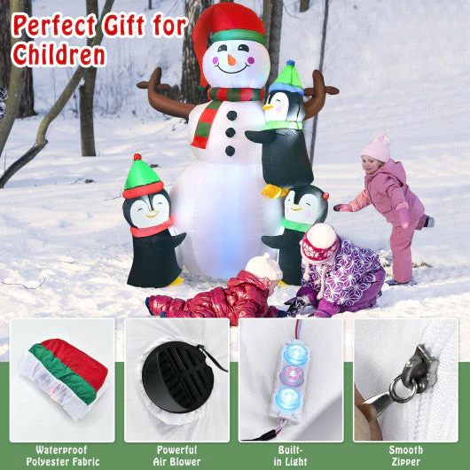 6 Feet Christmas Quick Inflatable Snowman With Penguins - Image 5