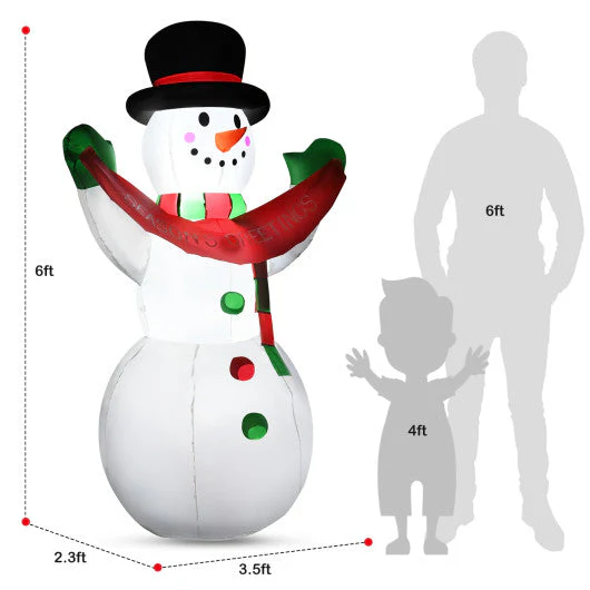 6 Feet Inflatable Christmas Snowman With LED Lights Blow Up Outdoor Yard Decoration - Image 4