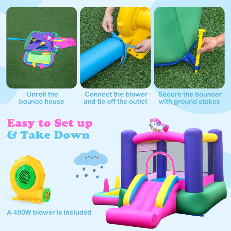 6-in-1 Bouncy Castle Inflatable Bounce House With Slide and Ball Pit With 480W Blower - Image 3