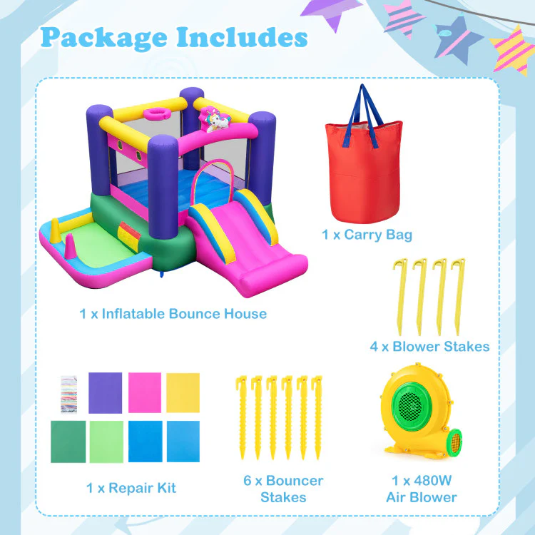 6-in-1 Bouncy Castle Inflatable Bounce House With Slide and Ball Pit With 480W Blower - Image 4