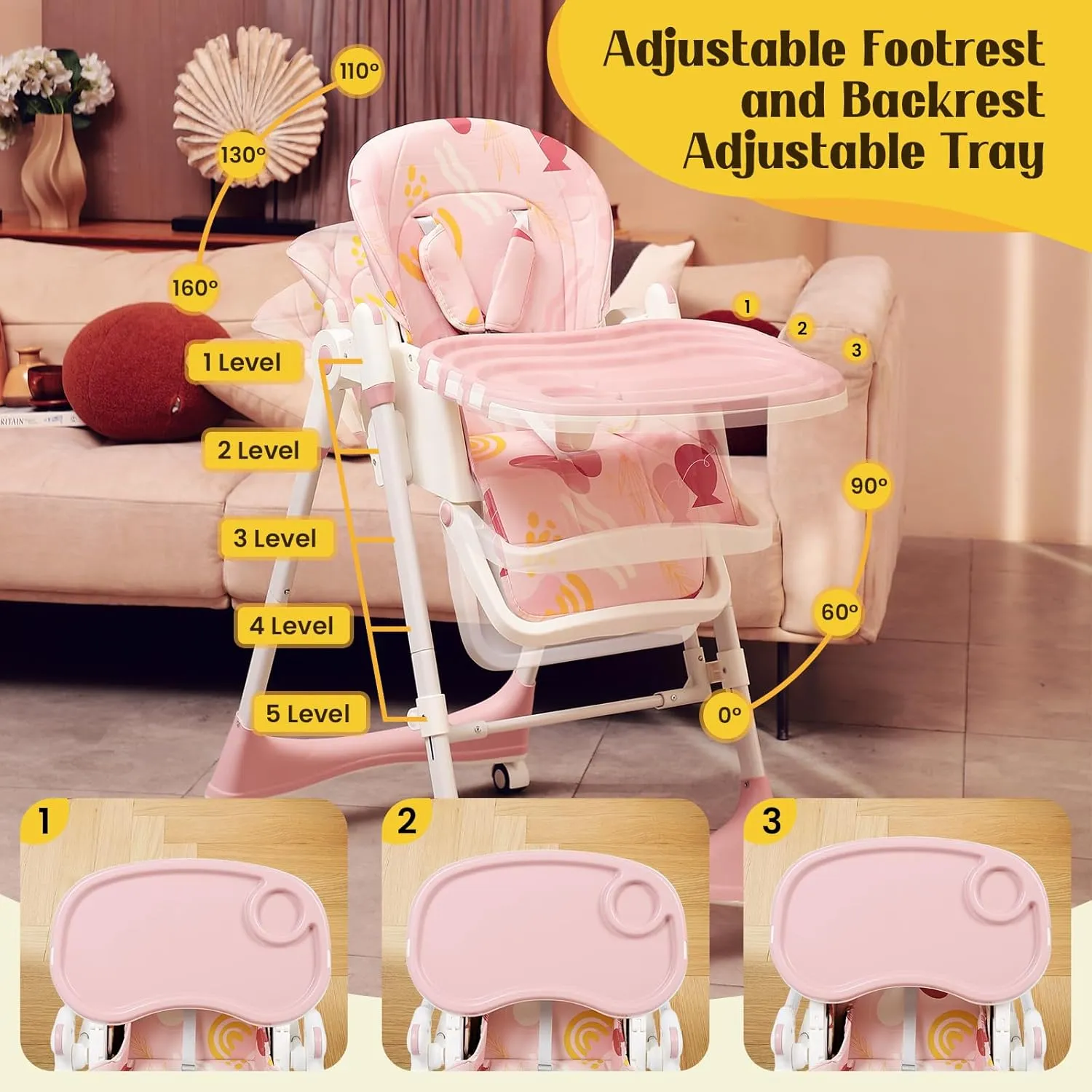 6-in-1 Convertible Baby High Chair - Floral Dust Pink - Image 4