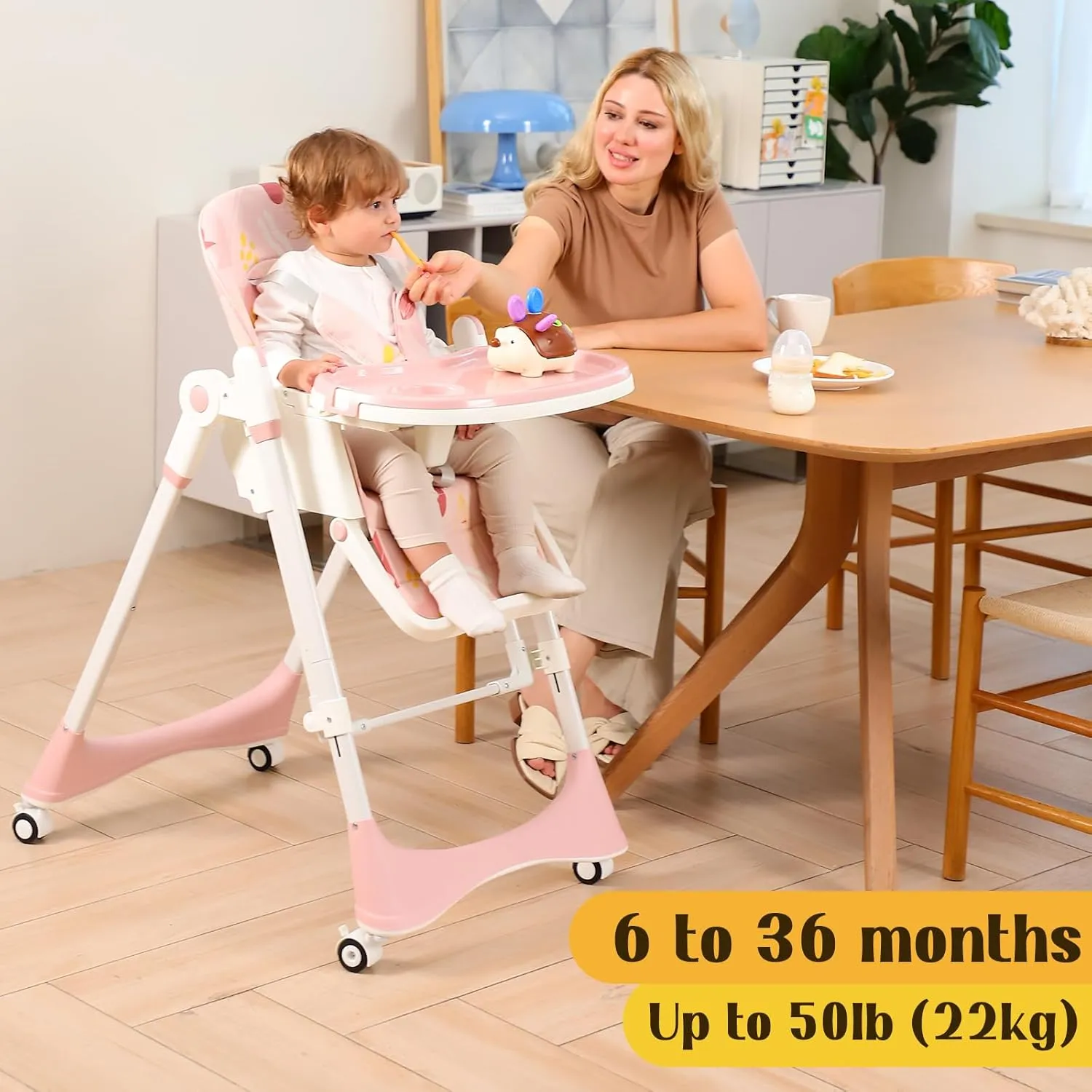 6-in-1 Convertible Baby High Chair - Floral Dust Pink - Image 7