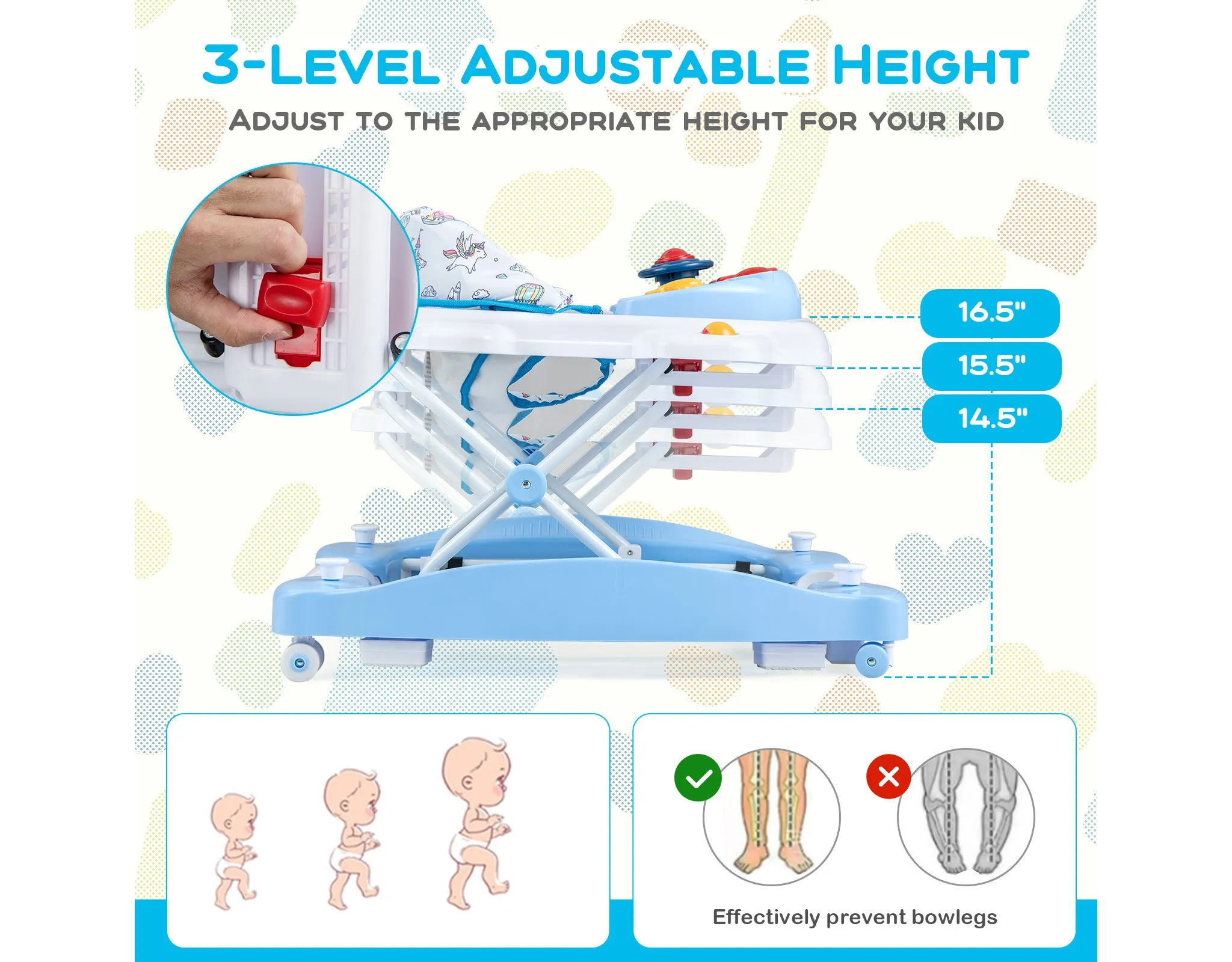 6-in-1 Foldable Baby Walker - Blue - Image 3