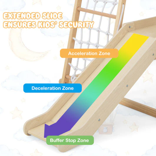 6-in-1 Indoor Jungle Gym Kids Wooden Playground With Monkey Bars-Natural - Image 12
