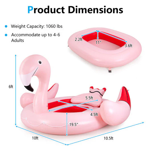 6 People Inflatable Flamingo Floating Island With 6 Cup Holders for Pool and River - Image 5