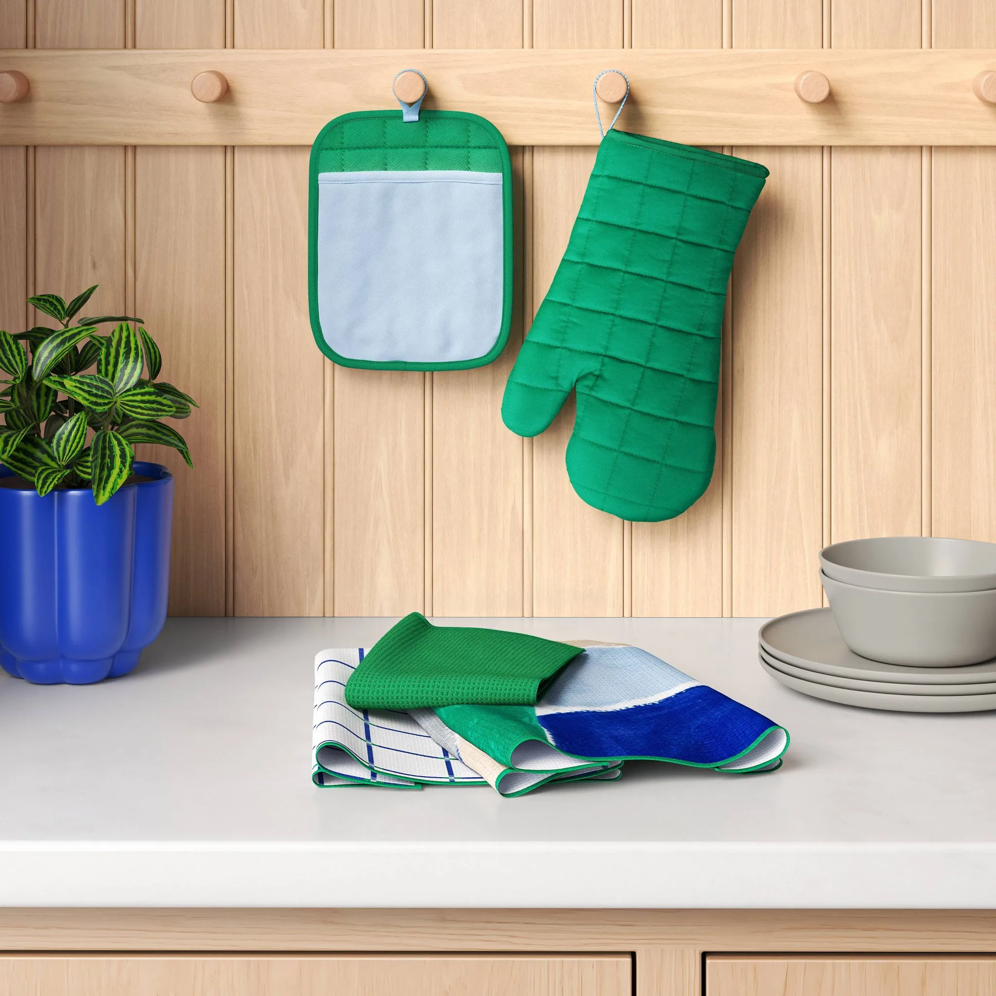 6-Piece Kitchen Textile Set - Green - Image 2
