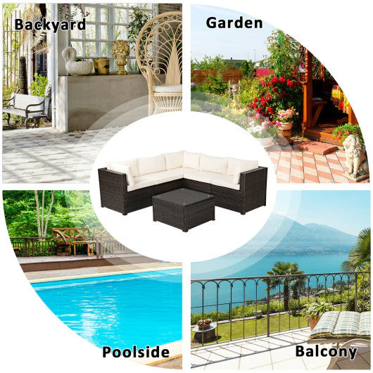 6 Pieces Patio Furniture Sofa Set With Cushions for Outdoor-Beige - Image 5