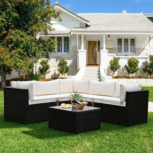 6 Pieces Patio Furniture Sofa Set With Cushions for Outdoor-Beige - Image 6