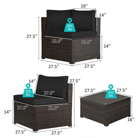 6 Pieces Patio Furniture Sofa Set With Cushions for Outdoor-Black - Image 7