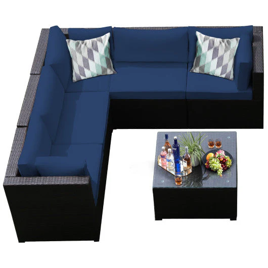 6 Pieces Patio Furniture Sofa Set With Cushions for Outdoor-Navy - Image 8