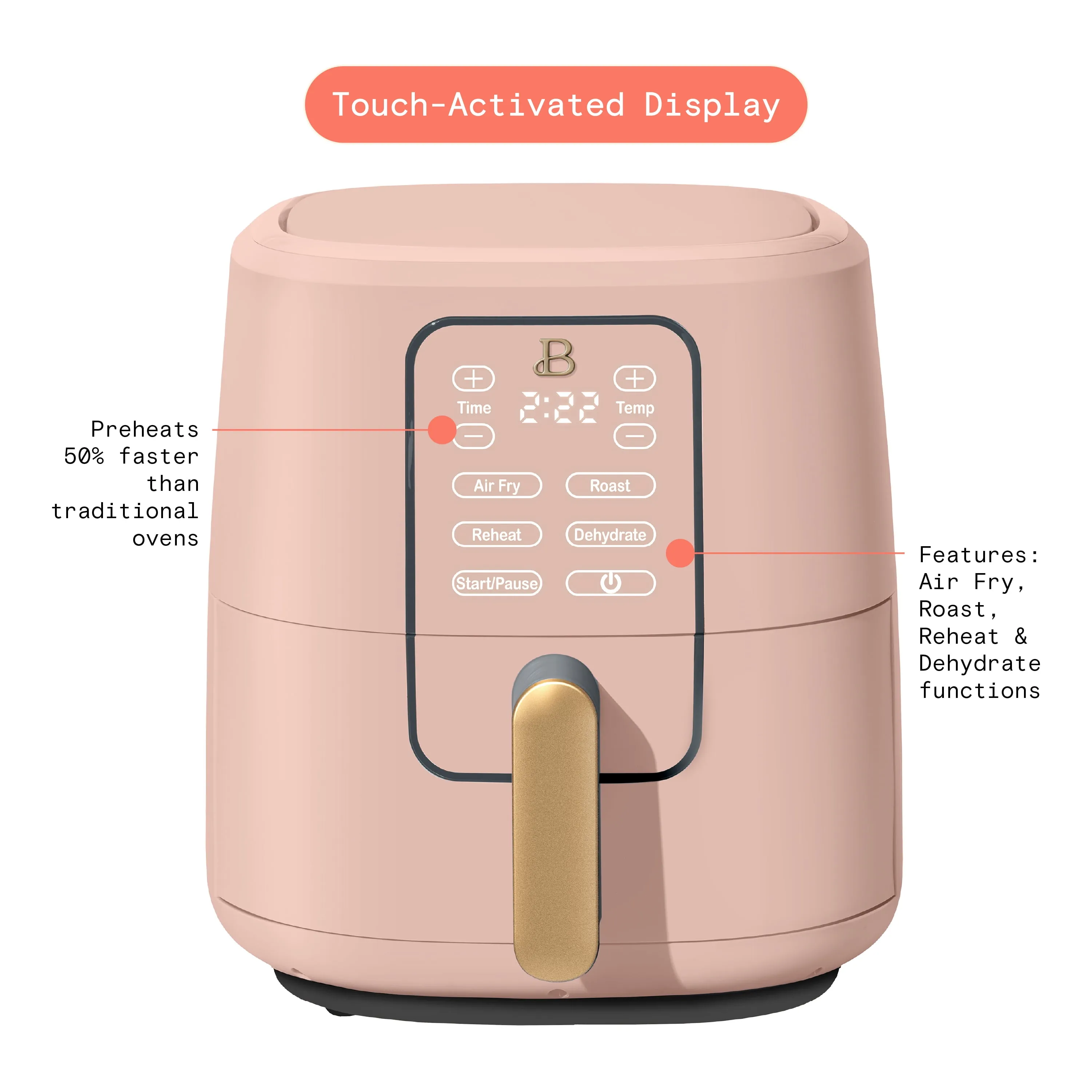 6 Qt Air Fryer With TurboCrisp Technology And Touch-Activated Display, Rose - Image 3