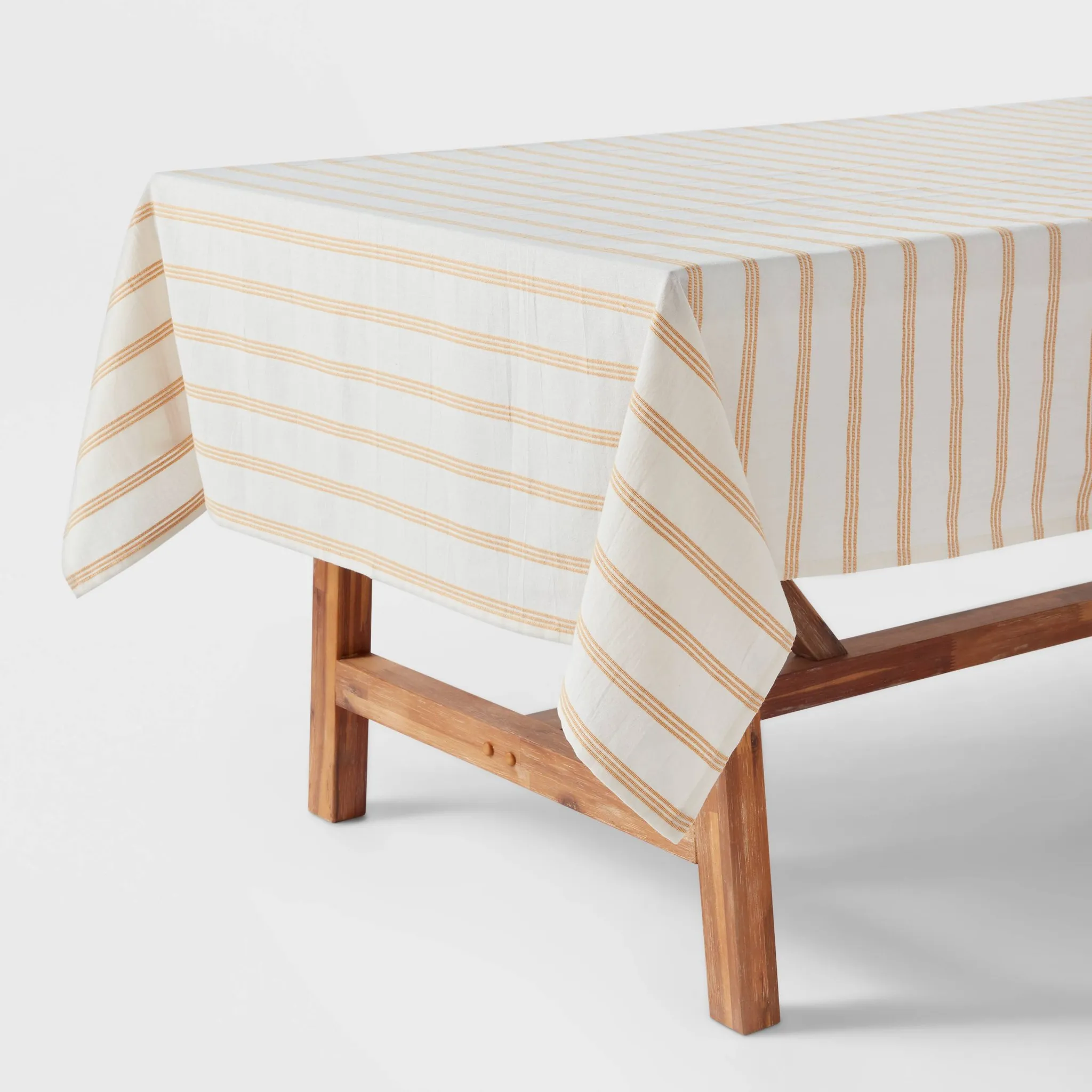60" x 84" Cotton Striped Tablecloth Yellow