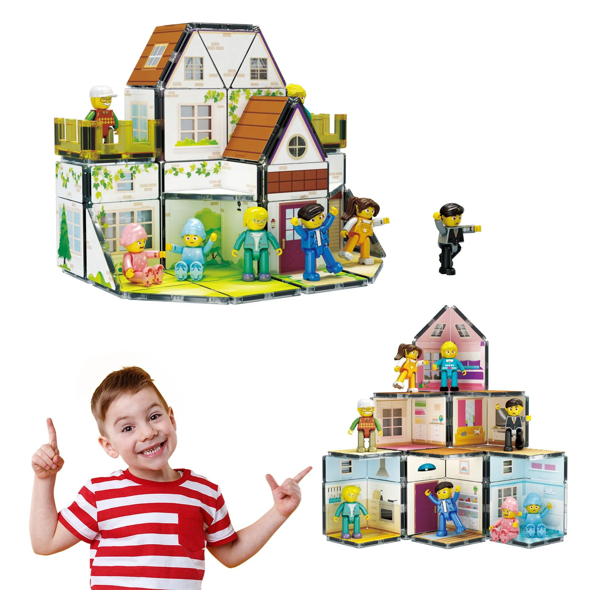 65PCS Magnetic Tile Building Set - Family Theme - Image 2