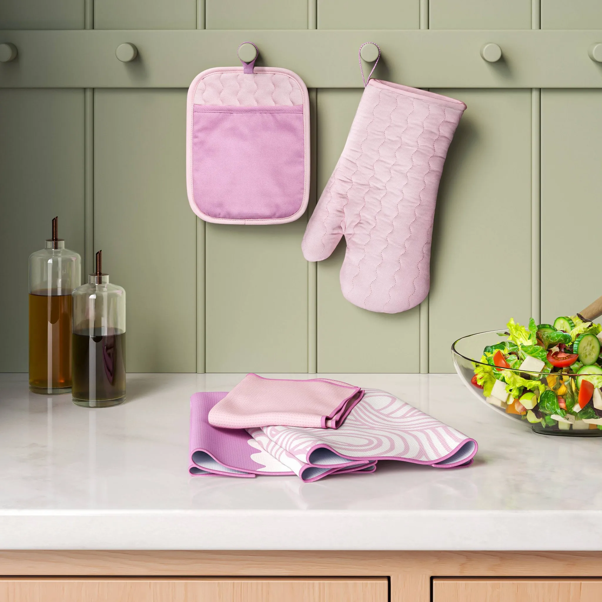 6pc Kitchen Textile Set Pink/Ivory - ™ - Image 3