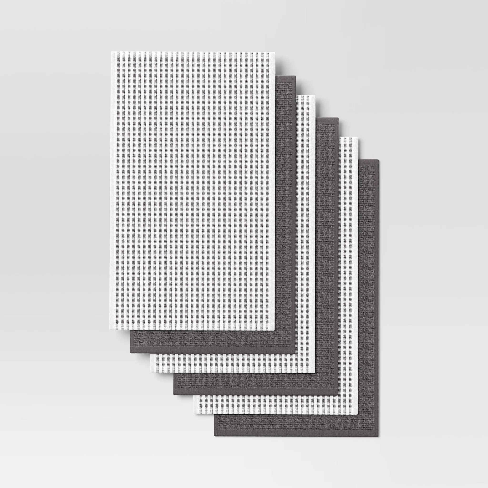 6pc Terry Kitchen Towels Gray - ™: Gingham Check, Cotton, Machine Wash, Dish & Cleaning Towels - Image 3