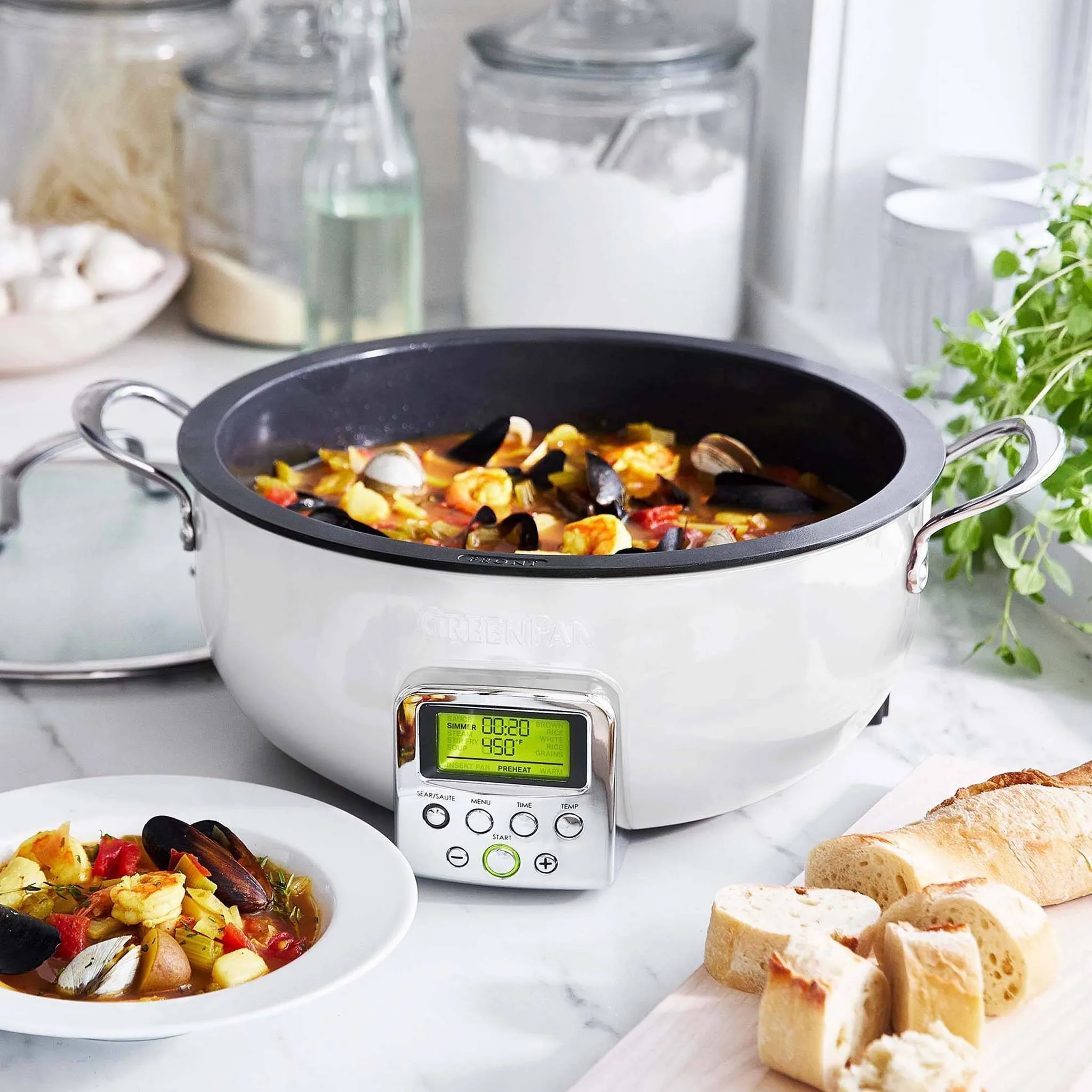 6qt Nonstick Slow Cooker & Smart Skillet - Cloud Cream - Image 3