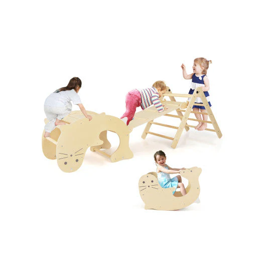 7-in-1 Indoor Climbing Toys for Toddlers With Reversible Ramp-Natural - Image 7