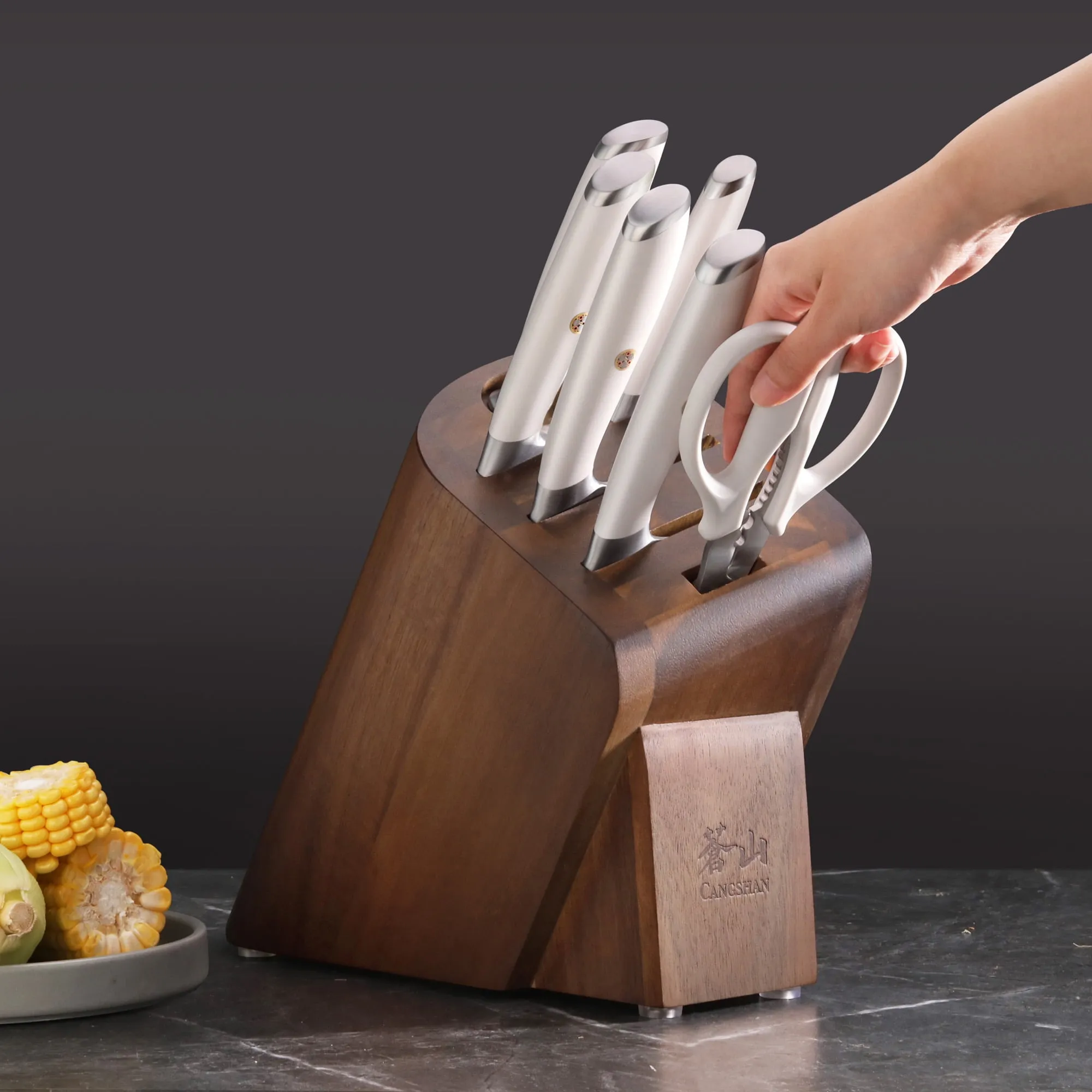 L1 Series 1027129 German Steel Forged 7-Piece Cleaver Knife Block Set - White - Image 2
